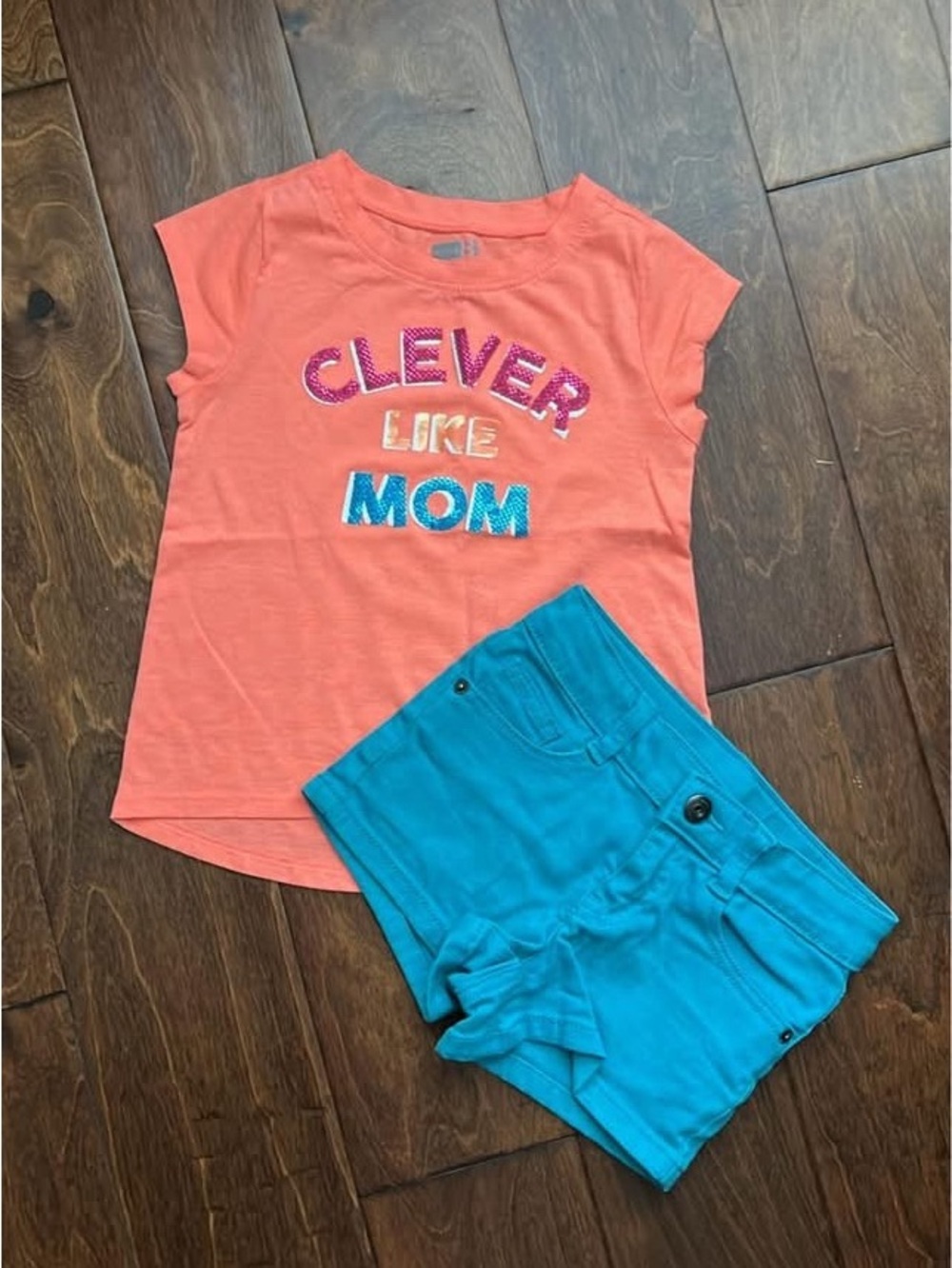 Crazy 8 Girls Coral Top and Turquoise Shorts Matching Set